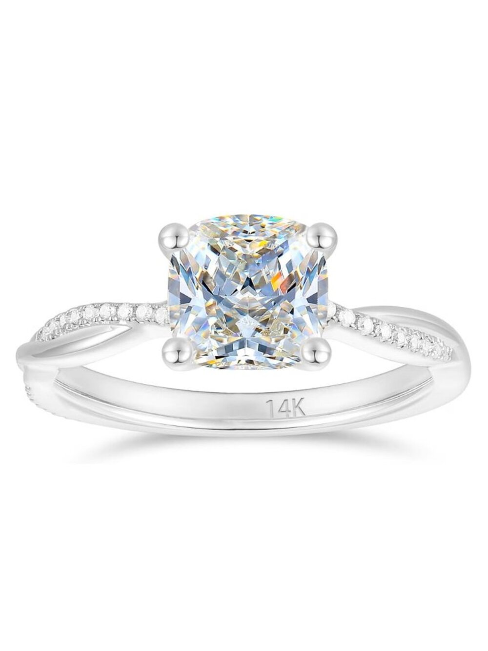 14K Gold 2ct Cushion Cut Twisted Moissanite Ring